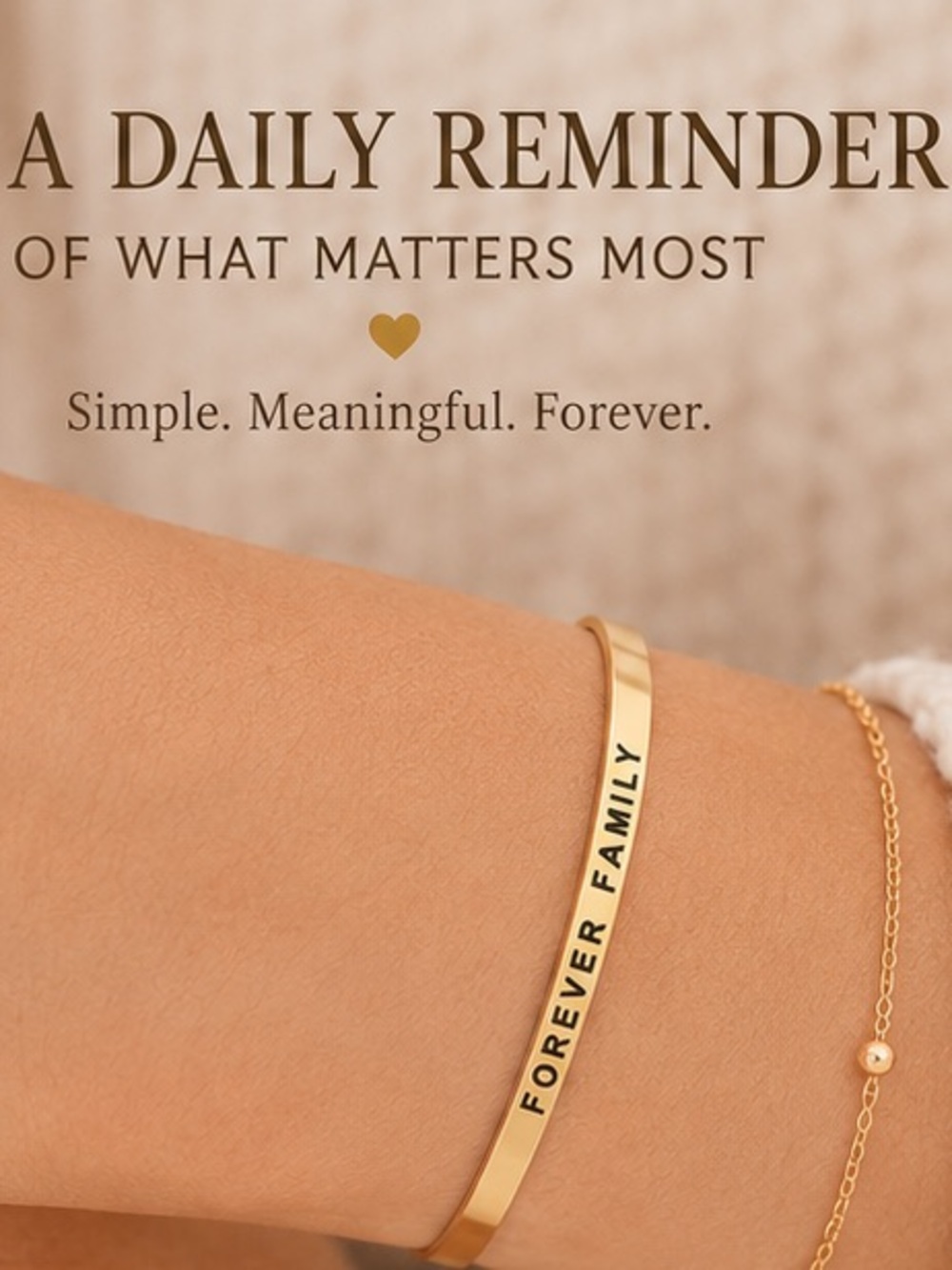 ✨Forever Family Thin Gold Cuff Bracelet Minimalist Mantra Band✨